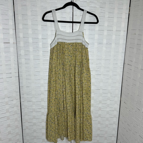 Universal Thread Womens Yellow Floral Sleeveless Crochet Trim Dress Size Medium - Picture 2 of 10